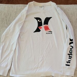 Hurley White Long Sleeve with Shark Graphic
